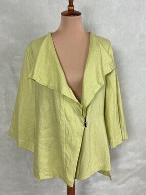 Moonlight Green Yellow Linen Coastal Lagenlook Jacket XL